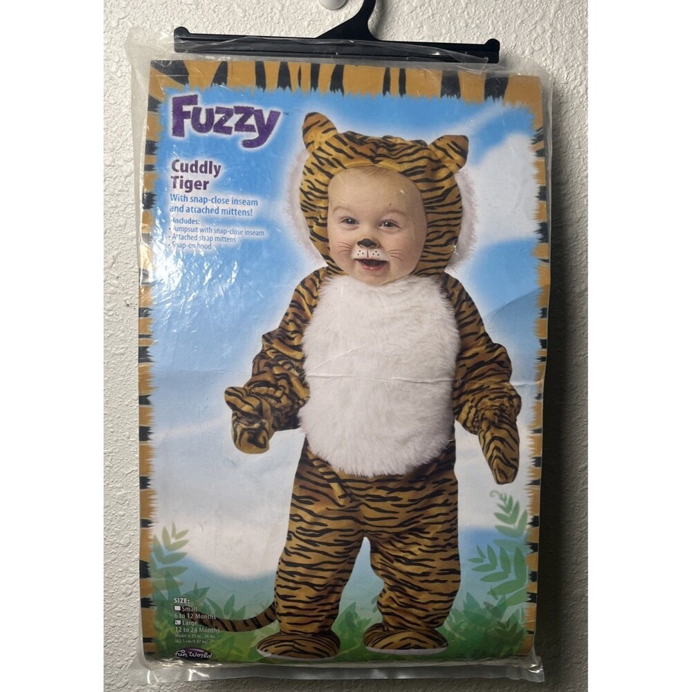 Fun World Fuzzy Toddler Cuddly Tiger Halloween Costume Jumpsuit Size 12-24Months